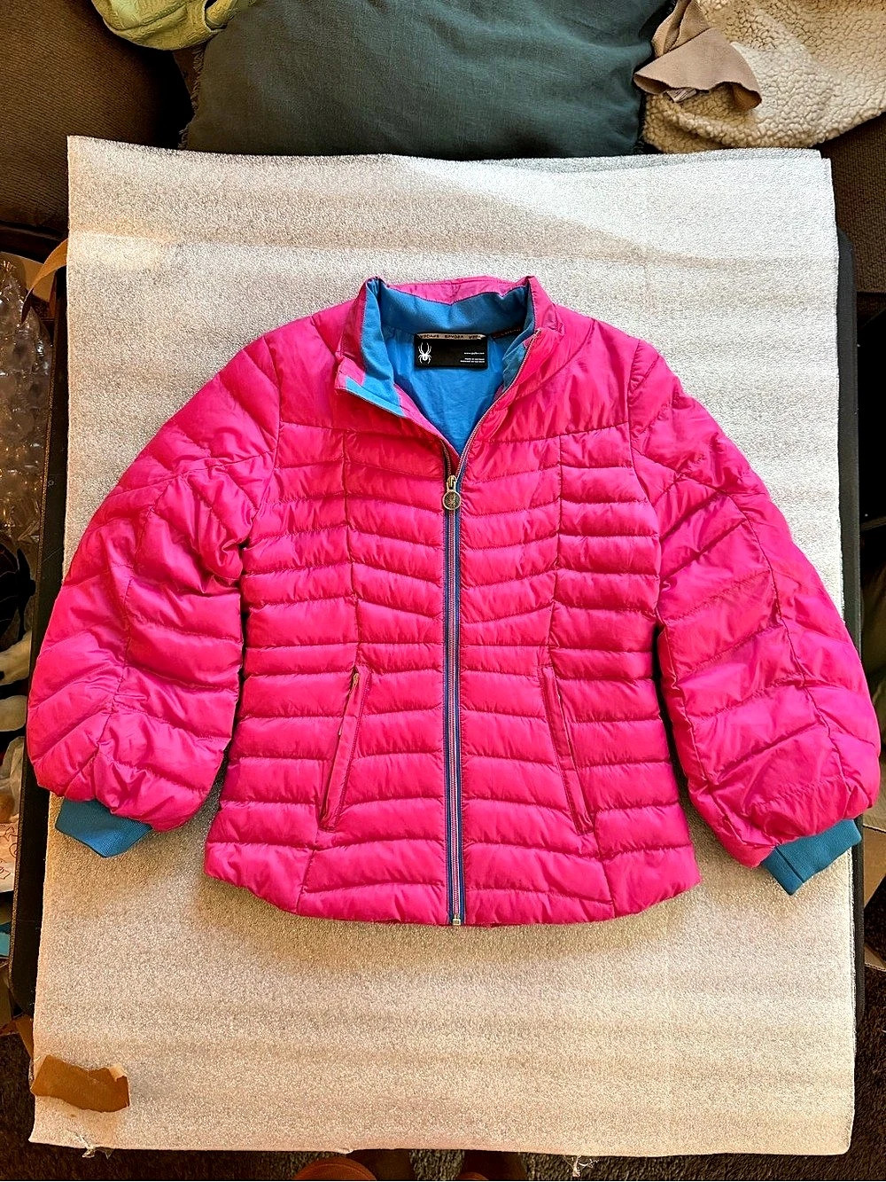 Spyder Girls Pink & Blue Puffer Jacket Size Large Like New